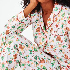 NWT Roller Rabbit Gingerbread Party Long Sleeve Polo Pajamas Small